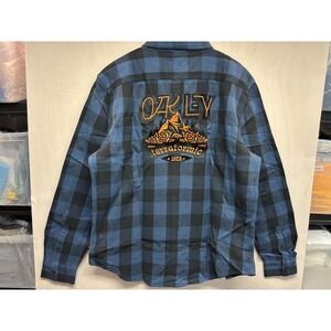 Oakley Terraformic Button Down Shirt Mens Black Blue Long Sleeve XL NWT Flannel
